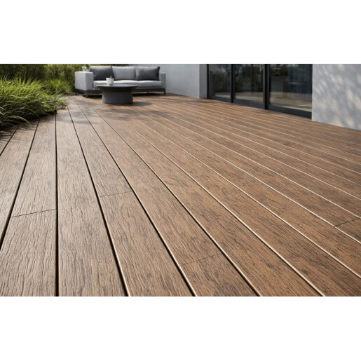 Placa WPC decking antichizat /dungi stejar inchis, gol rotund Dimensiune: 146x22.8mm, Lungime: 3800mm