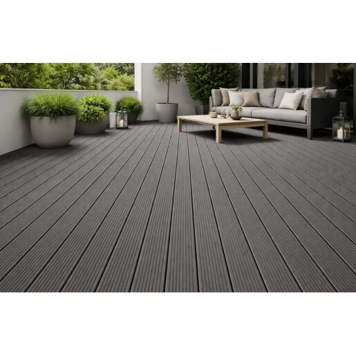 Placa WPC decking antichizat /dungi WPC gri deschis, gol rotund Dimensiune: 146x22.8mm, Lungime: 3800mm