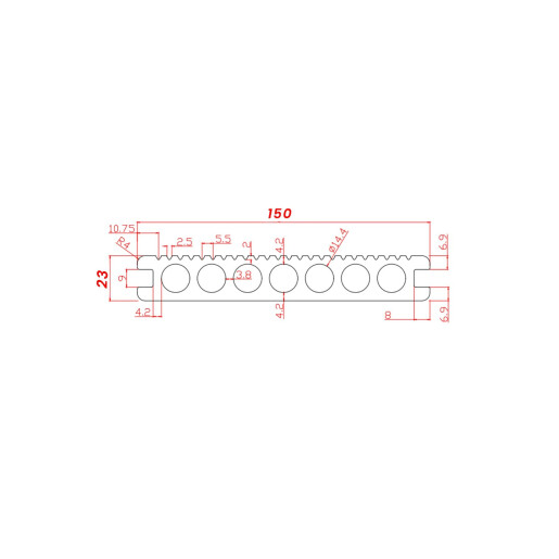 Placa Deck 3D Gri din WPC 150x23mm, L 3800mm, Structura cu Gol Rotund pentru Rezistenta Sporita