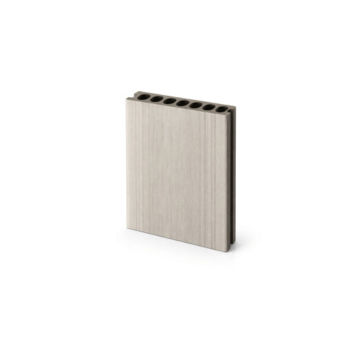 Placă Deck 3D cu 2 fete, din WPC 148x23mm, L 3800mm, Structura cu Gol Rotund pentru Rezistenta Sporita, o fata maro, o fata gri deschis