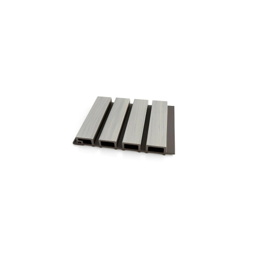 Riflaj WPC coextrudat canelat gri deschis pe fond negru, Dimensiune: 219x26mm, Lungime 3600mm