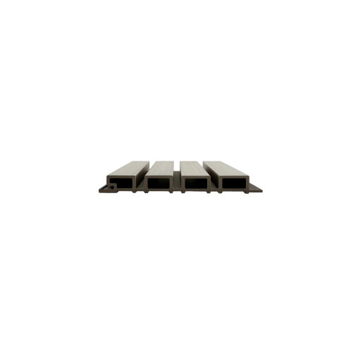 Riflaj WPC coextrudat canelat gri deschis pe fond negru, Dimensiune: 219x26mm, Lungime 3600mm