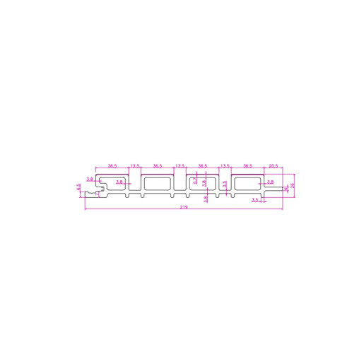 Riflaj WPC coextrudat canelat gri deschis pe fond negru, Dimensiune: 219x26mm, Lungime 3600mm