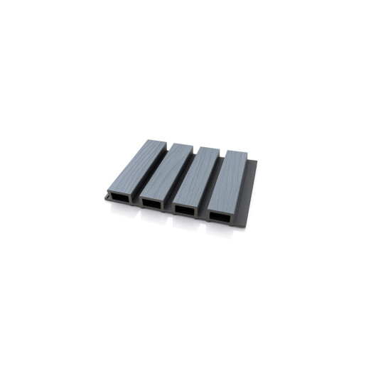 Riflaj WPC coextrudat canelat gri inchis pe fond negru, Dimensiune: 219x26mm, Lungime 3600mm