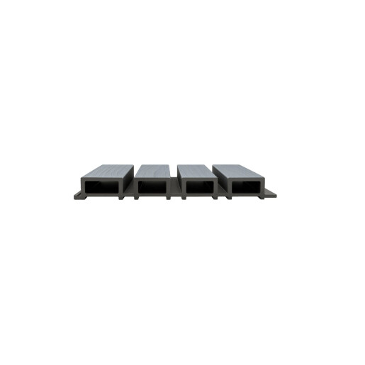 Riflaj WPC coextrudat canelat gri inchis pe fond negru, Dimensiune: 219x26mm, Lungime 3600mm