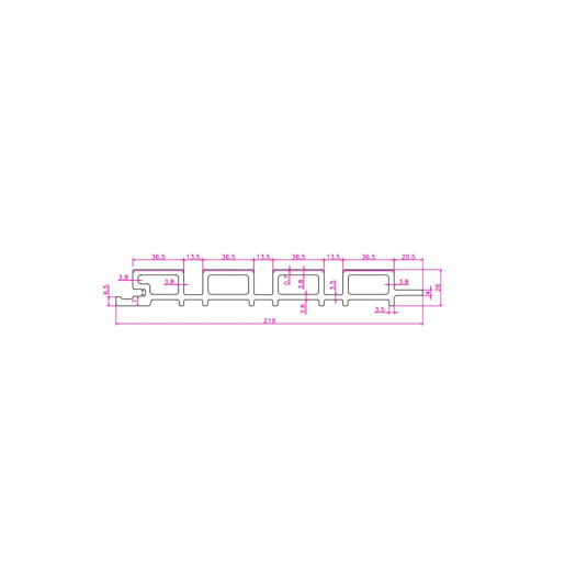 Riflaj WPC coextrudat canelat gri inchis pe fond negru, Dimensiune: 219x26mm, Lungime 3600mm