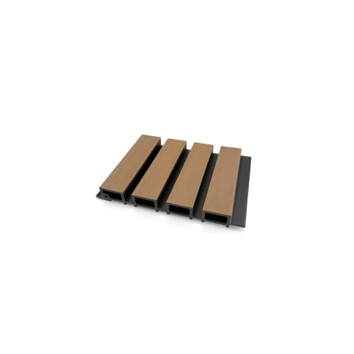 Riflaj WPC coextrudat canelat maro tec pe fond negru, Dimensiune: 219x26mm, Lungime 3600mm