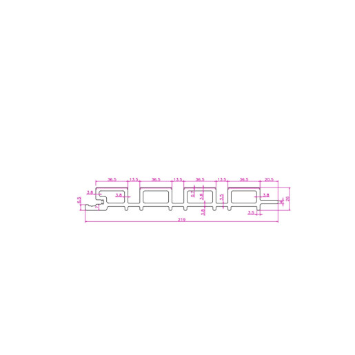 Riflaj WPC coextrudat canelat maro tec pe fond negru, Dimensiune: 219x26mm, Lungime 3600mm