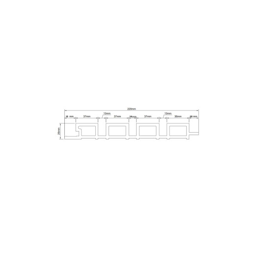 Riflaj WPC coextrudat canelat negru, Dimensiune: 220x26mm, Lungime: 3600mm