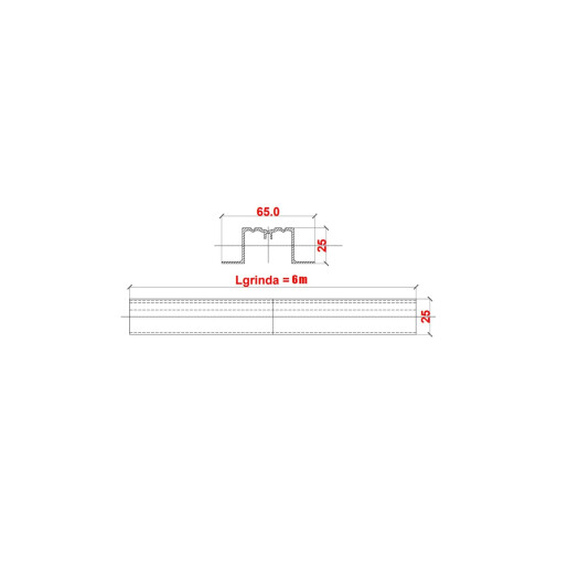 Grinda montaj deck din aluminiu, Dimensiune: 65 x 25 mm, lungime: 6000 mm