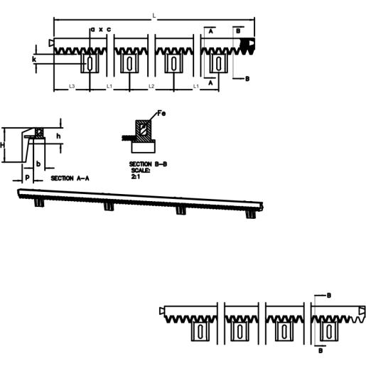 Cremaliera cu insertie metalica 1m