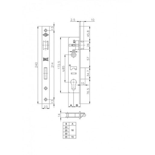 Kit broasca poarta pietonala pentru profil 40x40 mm maner Negru