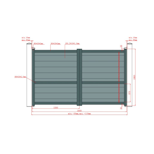 Poarta auto batanta aluminiu 3000x1800 mm, model Baldur, gri antracit