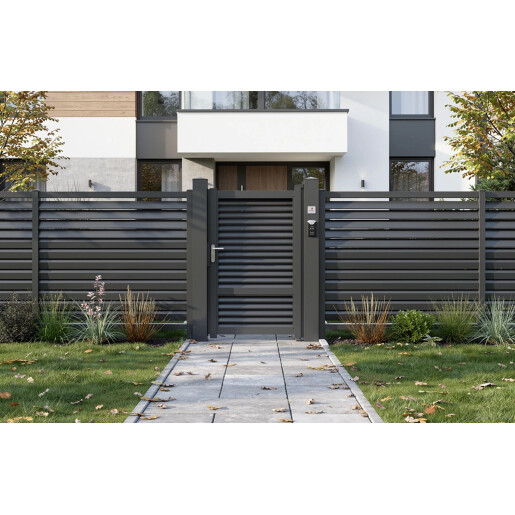 Poarta pietonala aluminiu 900x1800 mm, model Jaluzea ranforsata, gri antracit