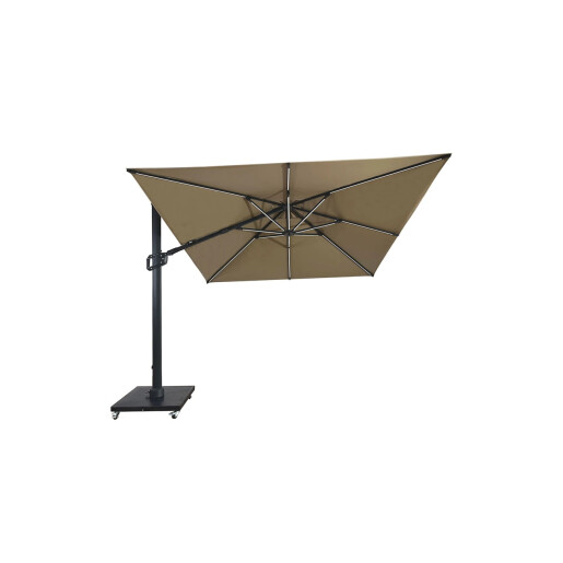 Umbrela de soare 3x3 m, aluminiu, pliabila, cu iluminare LED, kaki, suport de granit inclus