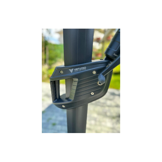 Umbrela de soare 3x3 m, aluminiu, pliabila, cu iluminare LED, kaki, suport de granit inclus