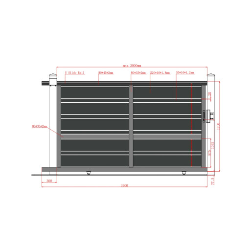 Poarta culisanta aluminiu 3000x1800 mm, model Neptun, gri antracit