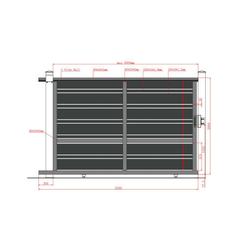 Poarta culisanta aluminiu 3000x2000 mm, model Neptun, gri antracit