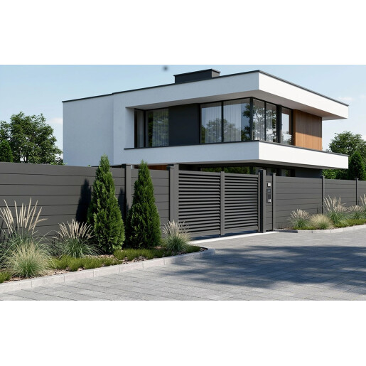 Poarta auto batanta aluminiu 3000x1800 mm, model Jaluzea Suprem, gri antracit