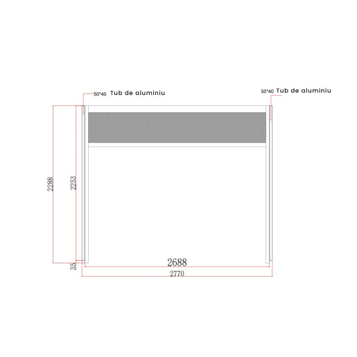 Plasa Umbrire Anti-UV pentru Pergola, 3000x2500mm, Dimensiune 2770x2288mm, Cadru Gri RAL 7016