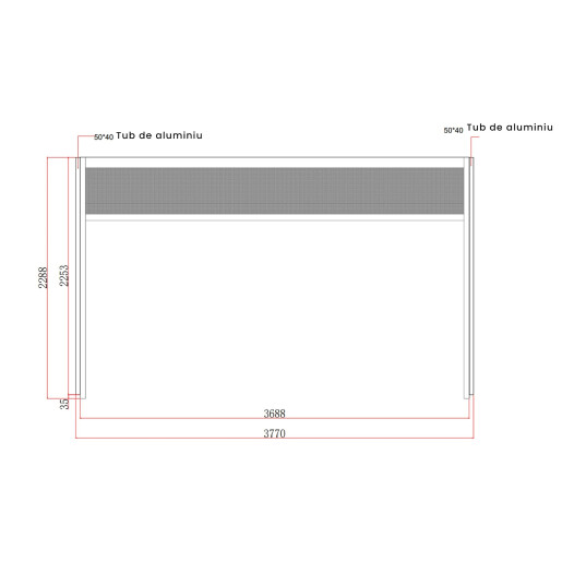 Plasa Umbrire Anti-UV pentru Pergola, 4000x2500mm, Dimensiune 3770x2288mm, Cadru Gri RAL 7016