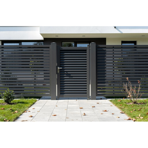 Poarta pietonala aluminiu 900x1800 mm, model Jaluzea Suprem, maro