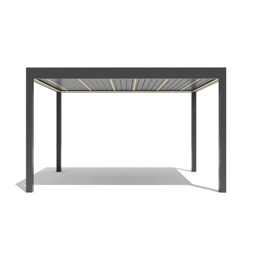 Pergola SUPREME din Aluminiu, Acoperis Reglabil cu Spuma Poliuretanica, Actionare Electrica, Senzor de Ploaie si LED, 3000x4000mm, Gri RAL 7016