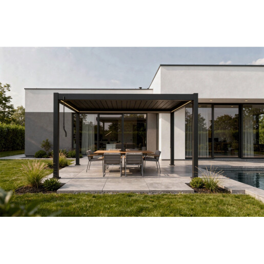 Pergola Bioclimatica X 2.0, Aluminiu, 3x4m, LED Lumina Calda, Maro