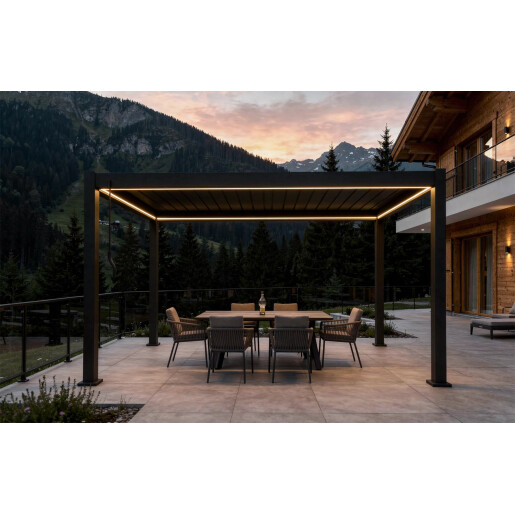Pergola Bioclimatica X 2.0, Aluminiu, 3x4m, LED Lumina Calda, Maro