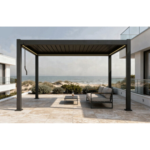 Pergola Bioclimatica X 2.0, Aluminiu, 4x4m, LED Lumina Calda, Maro