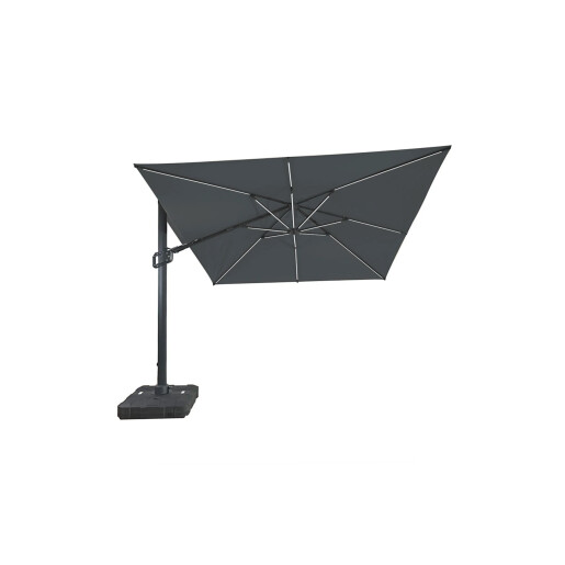Umbrela de soare 3x3 m, aluminiu, pliabila, cu iluminare LED, gri antracit, suport de plastic inclus