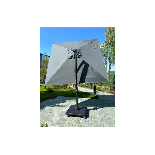 Umbrela de soare 3x3 m, aluminiu, pliabila, cu iluminare LED, gri antracit, suport de plastic inclus