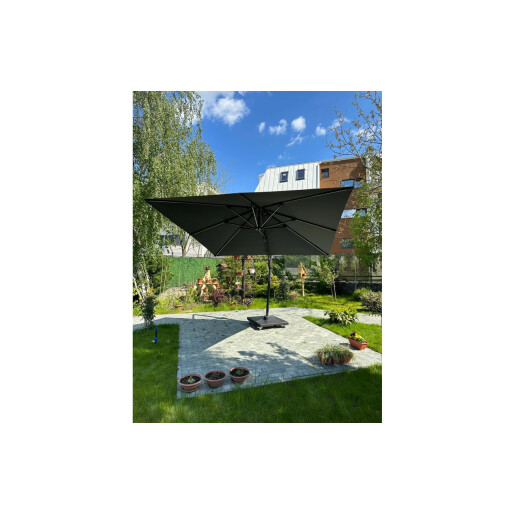 Umbrela de soare 3x3 m, aluminiu, pliabila, gri antracit, suport de plastic inclus