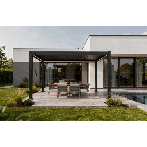 Pergola Bioclimatica X 2.0, Aluminiu, 3x3m, LED Lumina Calda, Gri Antracit
