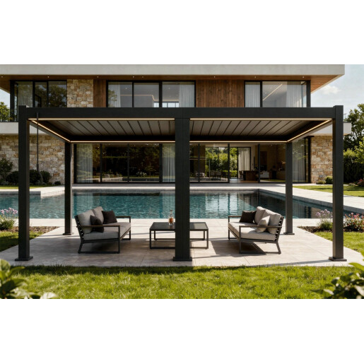 Pergola Bioclimatica X 2.0, Aluminiu, 3x6m, LED Lumina Calda, Gri Antracit