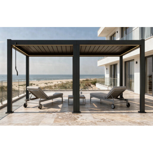 Pergola Bioclimatica X 2.0, Aluminiu, 3x6m, LED Lumina Calda, Gri Antracit