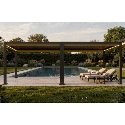 Pergola Bioclimatica X 2.0, Aluminiu, 3x8m, LED Lumina Calda, Gri Antracit