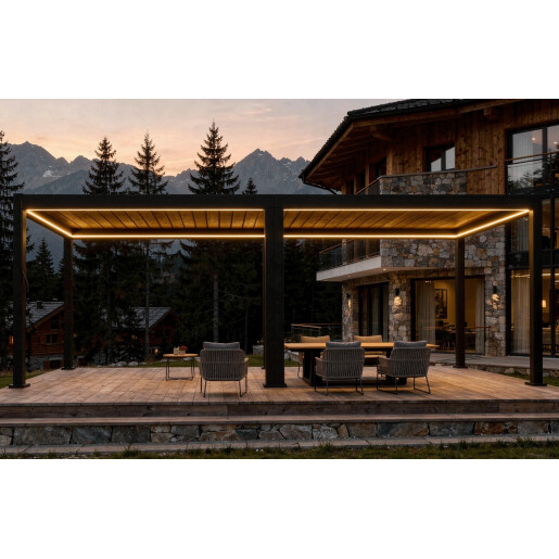Pergola Bioclimatica X 2.0, Aluminiu, 3x8m, LED Lumina Calda, Gri Antracit