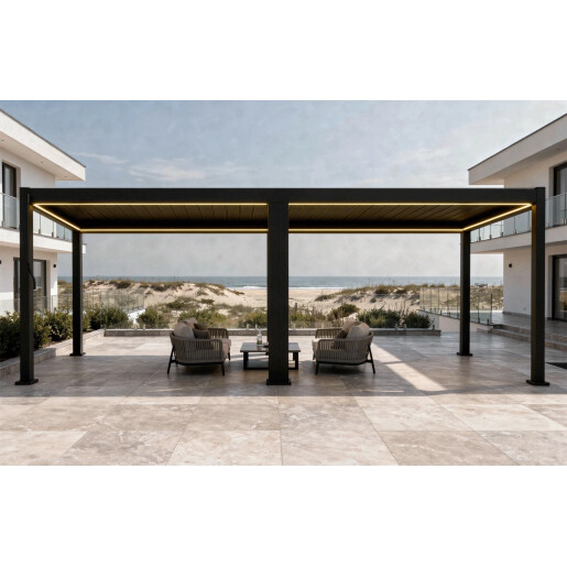 Pergola Bioclimatica X 2.0, Aluminiu, 3x8m, LED Lumina Calda, Gri Antracit