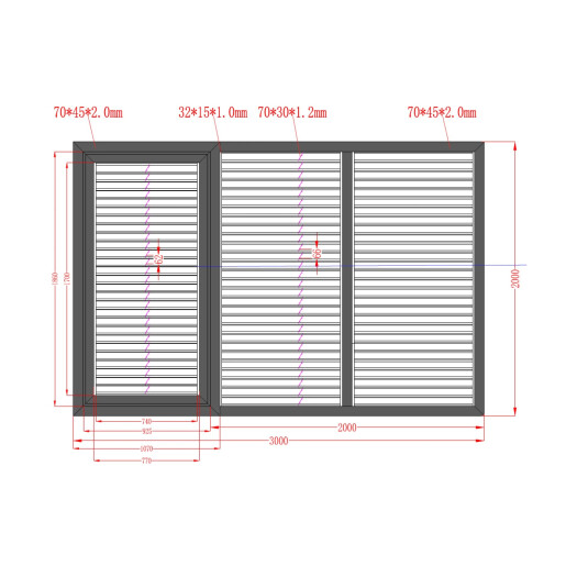 Poarta culisanta aluminiu 3000x2000 mm, model Jaluzea cu poarta pietonala integrata, gri antracit