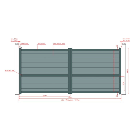 Poarta culisanta aluminiu 4000x1800 mm, model Baldur, gri antracit