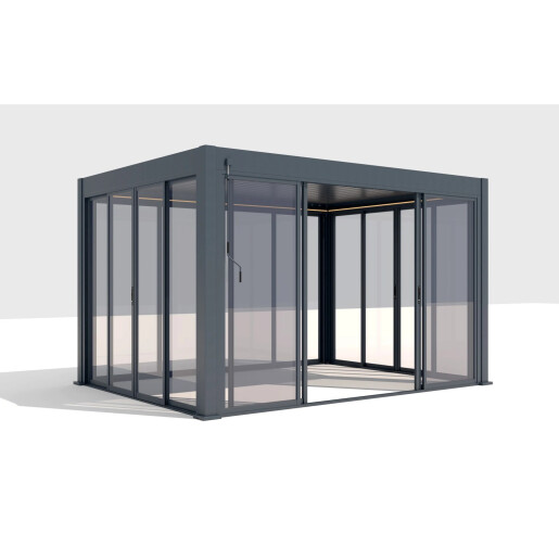 Paravan din Sticla Securizata 3000x2500mm, 8mm, Sistem Aluminiu Gri RAL 7016 - Panouri Mobile pentru Pergole