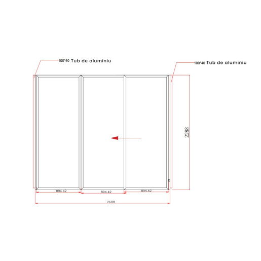 Paravan din Sticla Securizata 3000x2500mm, 8mm, Sistem Aluminiu Gri RAL 7016 - Panouri Mobile pentru Pergole