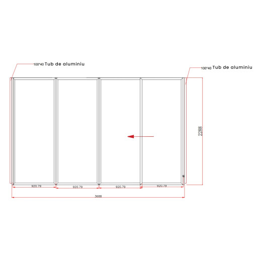 Paravan din Sticla Securizata 4000x2500mm, 8mm, Sistem Aluminiu Gri RAL 7016 - Panouri Mobile pentru Pergole