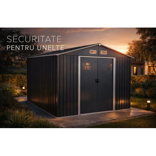 Magazie tip casuta depozitare gradina EasyBox Large 9m2, casuta depozitare unelte, Basic, Otel zincat