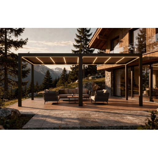 Pergola Bioclimatica Deluxe 2.0, Aluminiu, 3x8m, LED Lumina Calda, Gri Antracit