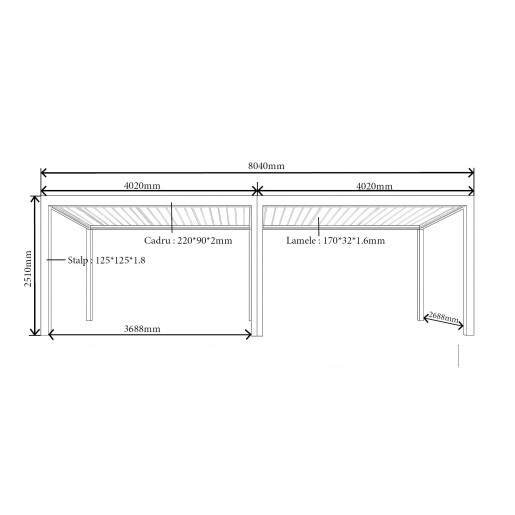 Pergola Bioclimatica Deluxe 2.0, Aluminiu, 3x8m, LED Lumina Calda, Gri Antracit
