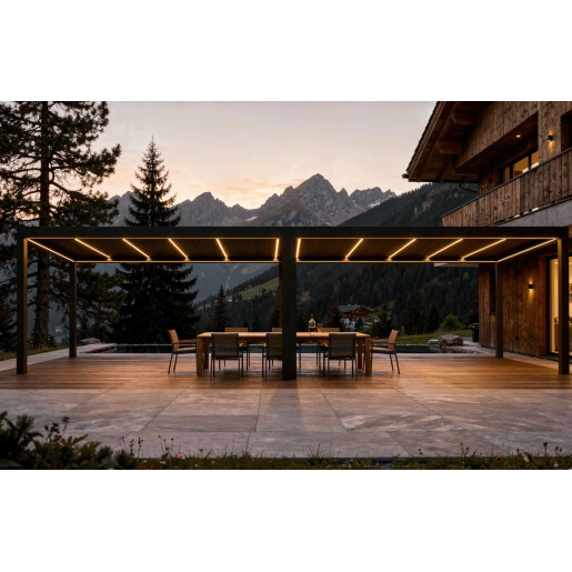 Pergola Bioclimatica Deluxe 2.0, Aluminiu, 4x8m, LED Lumina Calda, Gri Antracit
