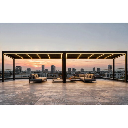 Pergola Bioclimatica Deluxe 2.0, Aluminiu, 4x8m, LED Lumina Calda, Gri Antracit
