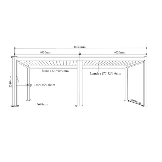 Pergola Bioclimatica Deluxe 2.0, Aluminiu, 4x8m, LED Lumina Calda, Gri Antracit